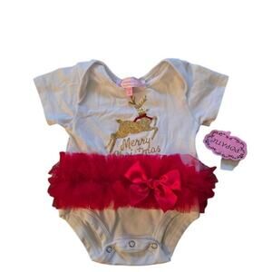 Popatu Merry Christmas tutu onesie Size 3/6 months infant festive holiday NWT